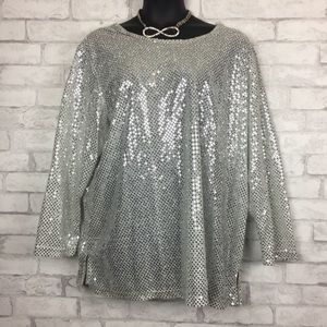 Romans Silver Long Sleeve Blouse Size 2X